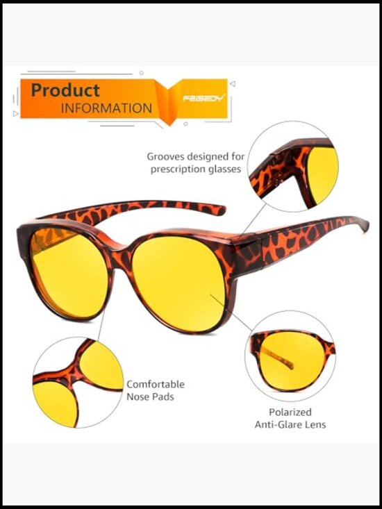 Polarized Fit Over Glasses Night Driving Sunglasses with Yellow Lenses